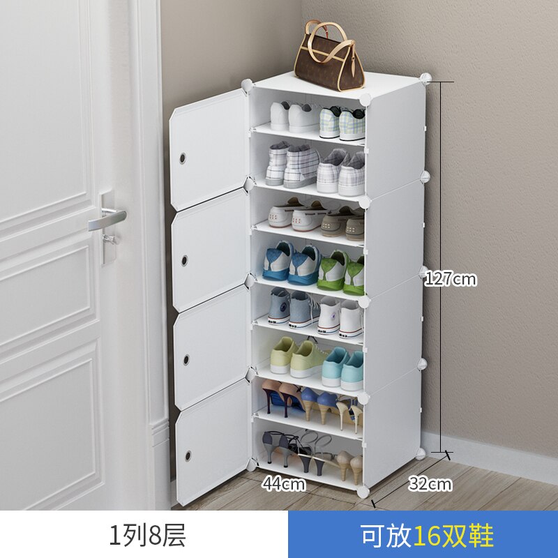 ABS Shoes Rack Simple Shelf Storage Portable Shoe Cabinet Dustproof Economical College Dormitory Space-Saving Useful Box: 8 Layer-White