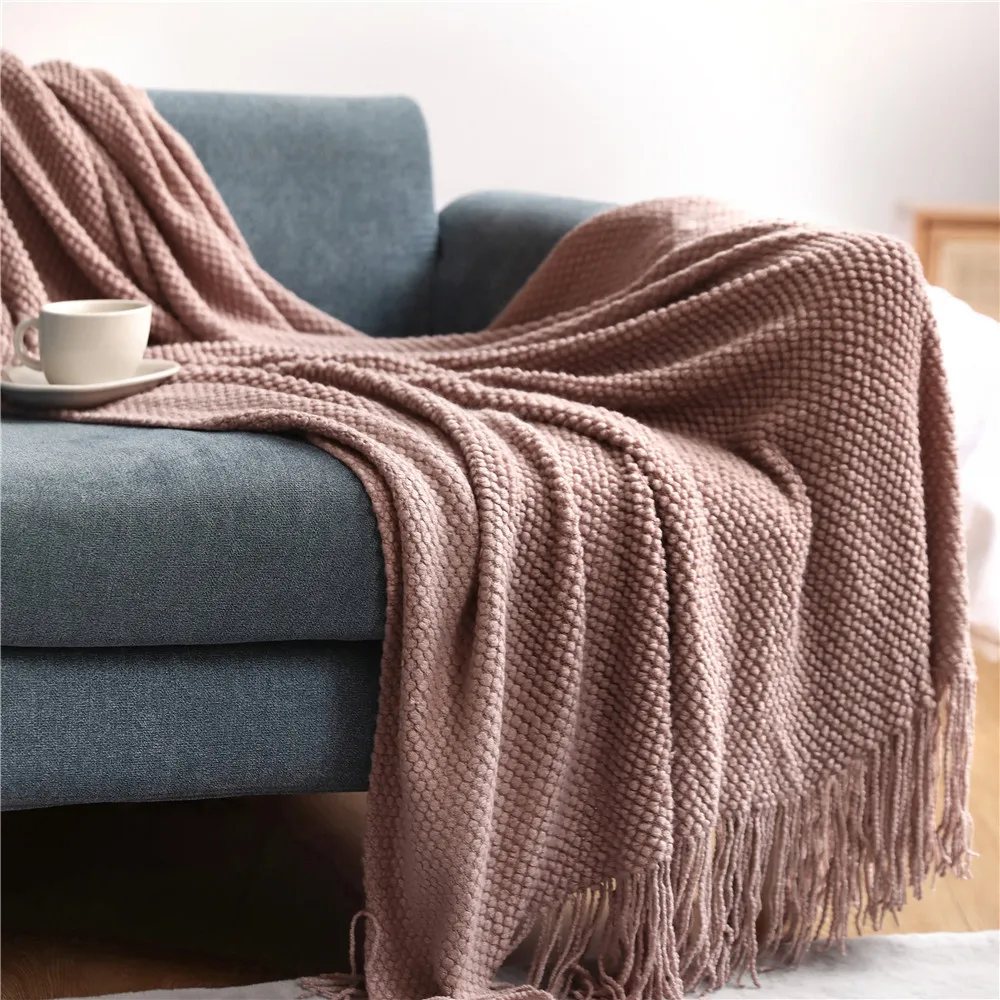 Tekstilby hjem dekorativt tykt strikket teppe mais korn vaffel preget vinter varmt dusker kaste sengeteppe 130 x 240cm: 100 x 150cm / Rosa