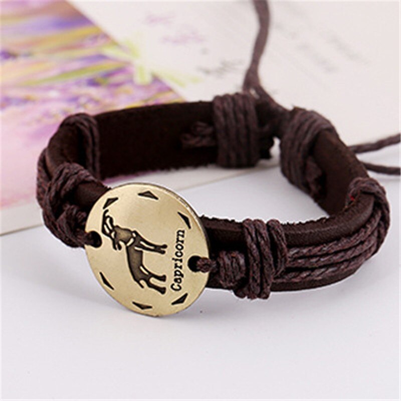 12 konstellationer armbånd smykker læder armbånd mænd afslappet personlighed stjernetegn punk armbånd: Stenbukken