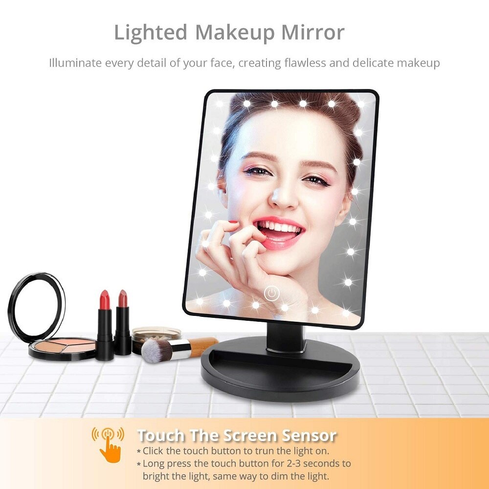 16/22 Mirrors 360 Degrees Rotation Makeup Mirror Adjustable Leds Lighted LED Touch Screen Portable Luminous Mirrors
