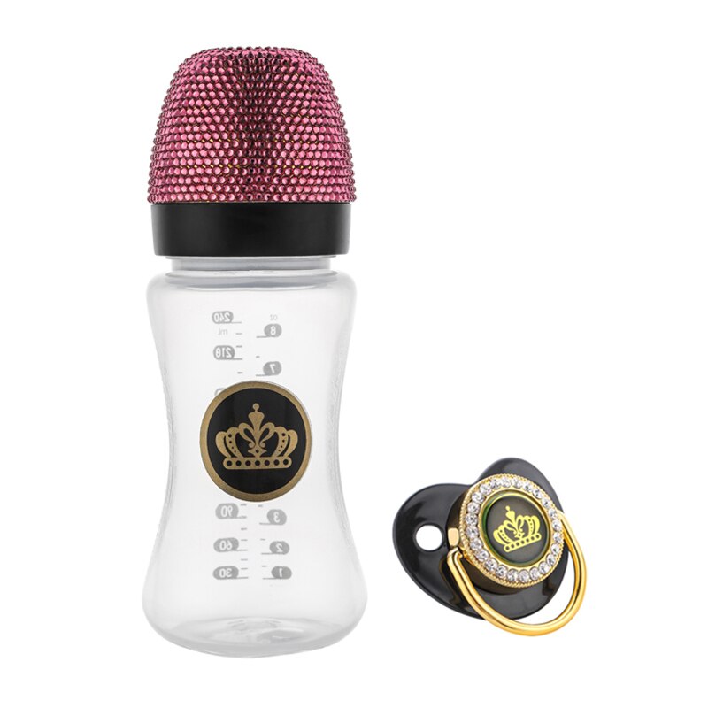 BLINGONLY Rhinestone Milk Feeding BPA Free Food Grade Plastic Gold Bling Baby Bottle: Pink Set