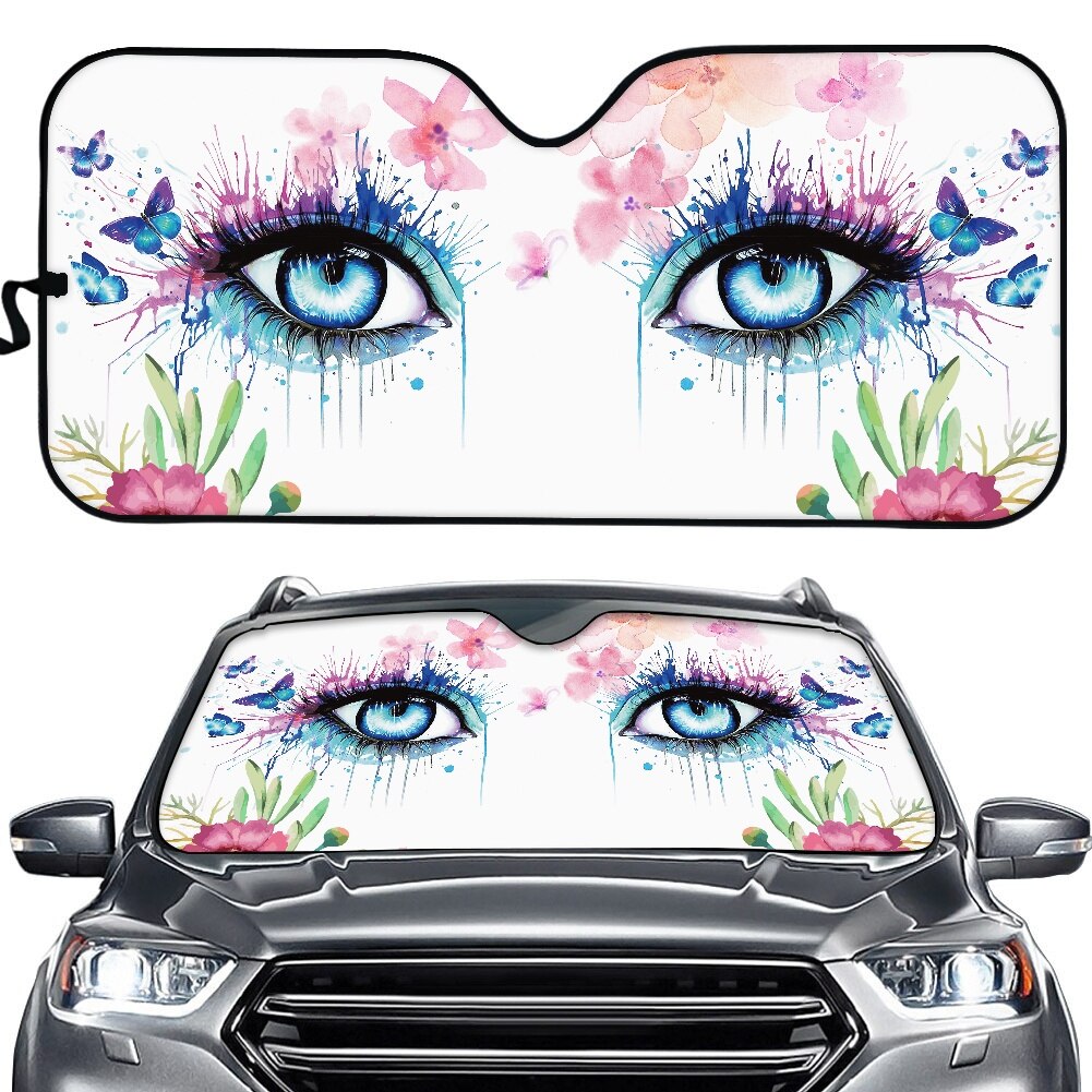 Parasol con estampado de Ojos de mujer para parabrisas delantero de coche, Reflector de calor, sombrilla para coche, suministros de sombreado universales personalizados: Gris claro