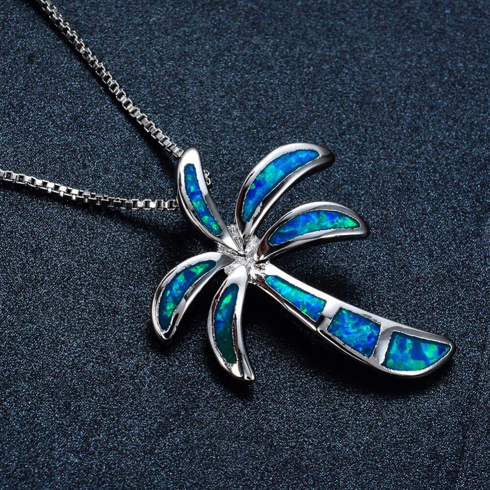 Lusso 925 Sterling Silver Blue Opal Albero di Cocco Del Collare Collier Collane Per Le Donne Gioelleria Raffinata E Alla Moda Regali 2018