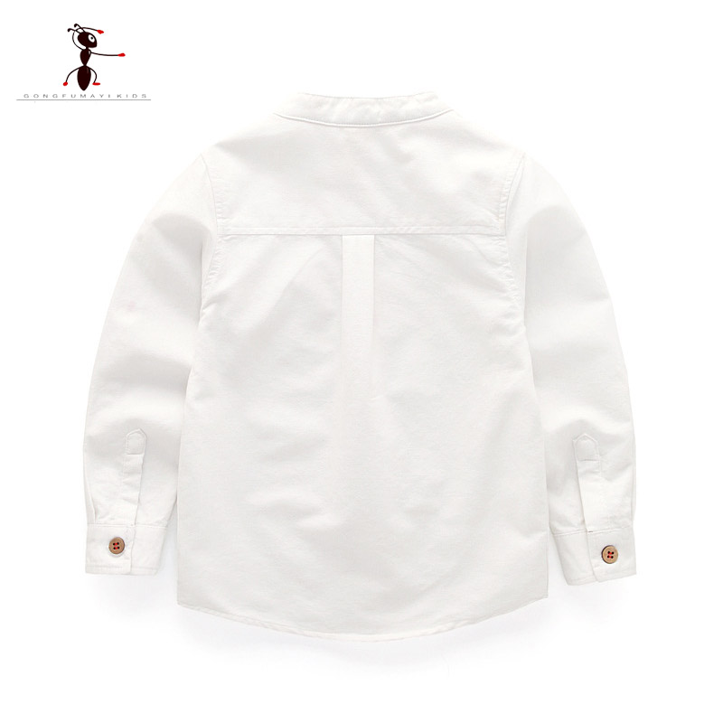 Kung Fu Ameise Frühling lässig Jungen Hemden Oxford Textil Baumwolle Weiß Hemden Taschen Oansatz Feste Baby freundlicher Kleidung 1825
