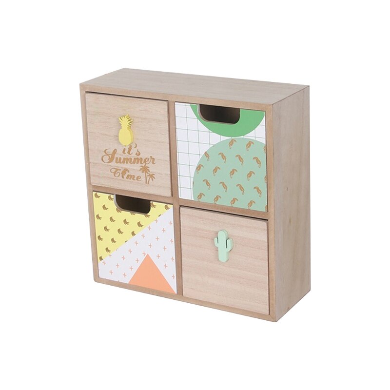 Wooden Drawer Storage Box Desktop Dividers Organizer Cute Cactus Pattern Makeup Cosmetic Container Jewelry Shelf Cabinet: 3