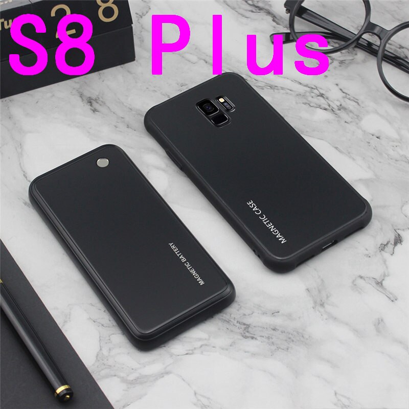 Slim Gradient Tempered glass Magnetic Wireless charger Case For Samsung Galaxy S8 S9 Plus Power Bank Battery Charging Case Cover: S8 Plus-Black