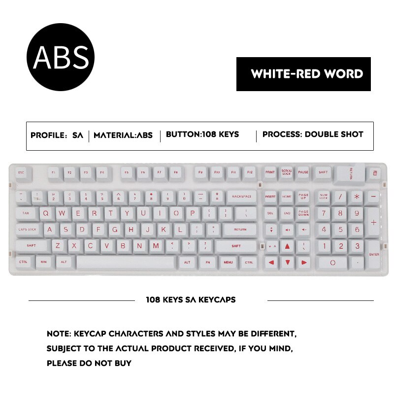 108 schlüssel SA Profil Keycap Große Schrift Opaque Ball Kappe Doppel Schuss Personalisierte Keycap Für Cherry MX Schalter Mechanische Tastatur: White