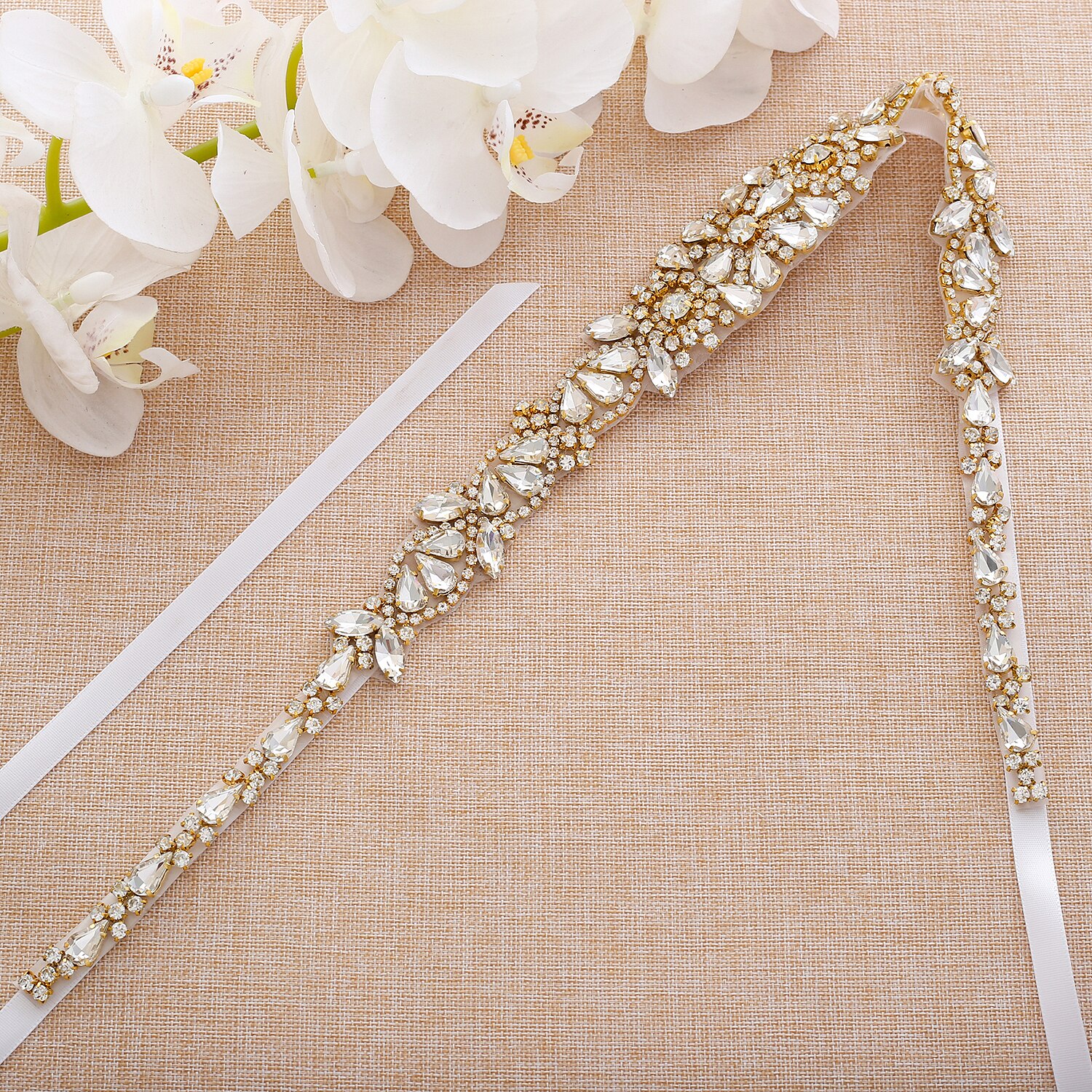 Gouden kristallen trouwriem linten parels trouwjurk sjerp strass steentjes bruidsriem voor bruiloft bruidsmeisjesjurk  s146g
