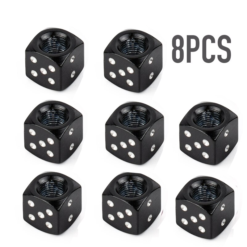 4pc 8pc Dice Valve Caps MTB Bike Tire Schrader Valve Stem Caps Car Trunk Mountain Road Bike Wheel Rims Bicycle Accessories: 8pc black