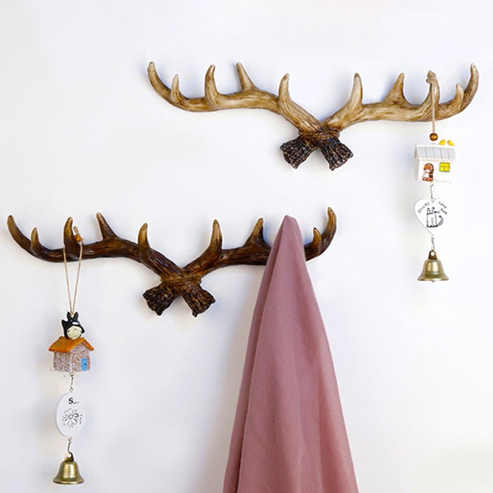 American Retro Antler Decorative Wall Hanging Coat Rack Closed Door Wall Clothes Hanger Decoration Wall Cast Iron Hook