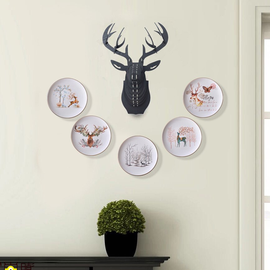 Creatieve Woonkamer Opknoping Plaat, Lucky Elanden Keramische Opknoping Plaat, Muur Decoratie Drie-Dimensionale Hanger Handwerk Plaat