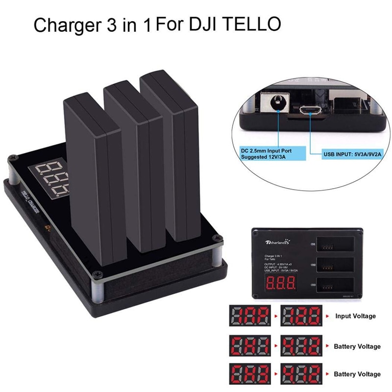 3 IN 1 Batterij Snellader Voor DJI Tello 3 Outlet Poort Batterij Opladen Stand Met LED Display Draagbare Smart batterij Oplader