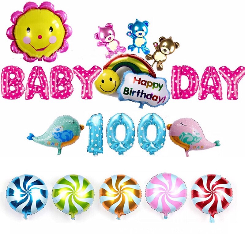 BABY 100 DAG Brief Set Folie Ballonnen Cartoon Dier Patroon Ballon Centennial Banket Decor Baby Shower Ballonnen
