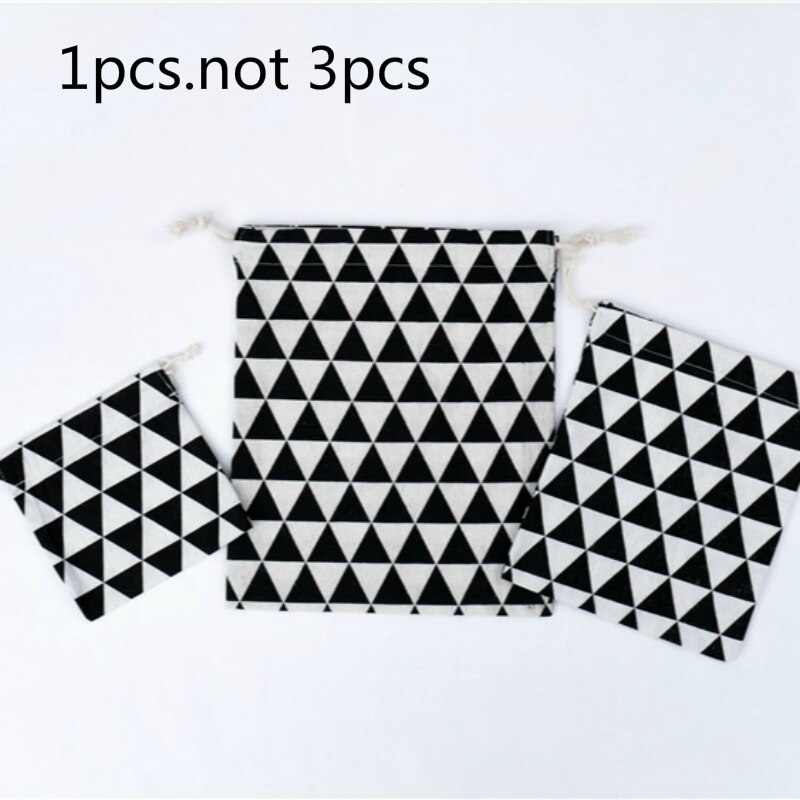 3Size Japanese Style Printed Drawstring Bag Draw Pocket Storage Geometric Black Triangle Pattern Farmhouse Style Sack Fabric Bag: L