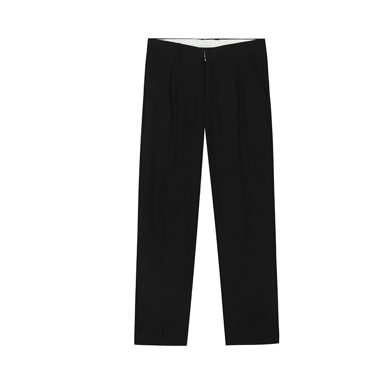 Menn ensfarget uformelt ankellengde blyantdressbukse mannlig korea japanstil streetwear bukse svart hvit bukse: Svart / S