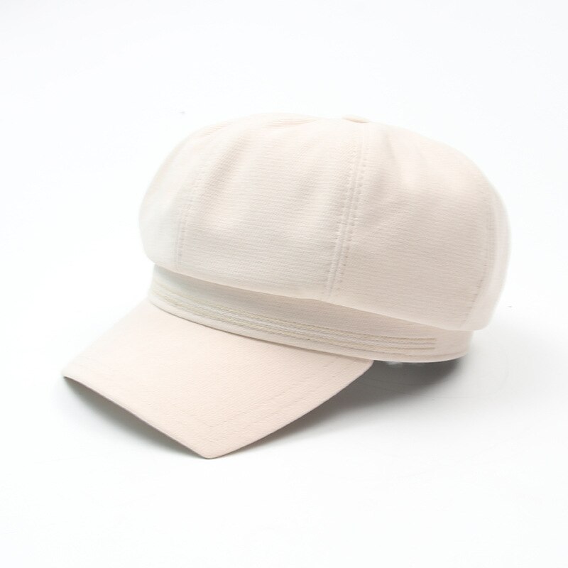 Ldslyjr algodão sólido boina casual pintor chapéu pico octogonal chapéus para mulher e menina 19: WHITE