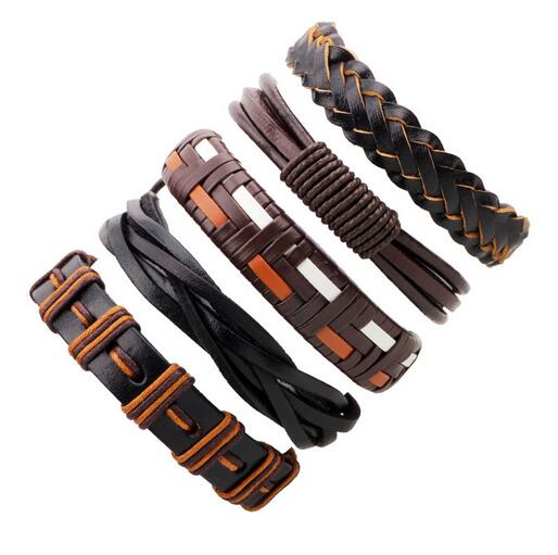 3-6 Stks/partij Handgemaakte Etnische Tribale Echt Wrap Charmante Mannelijke Pulsera Zwart Gevlochten Lederen Armbanden Armbanden: H2350