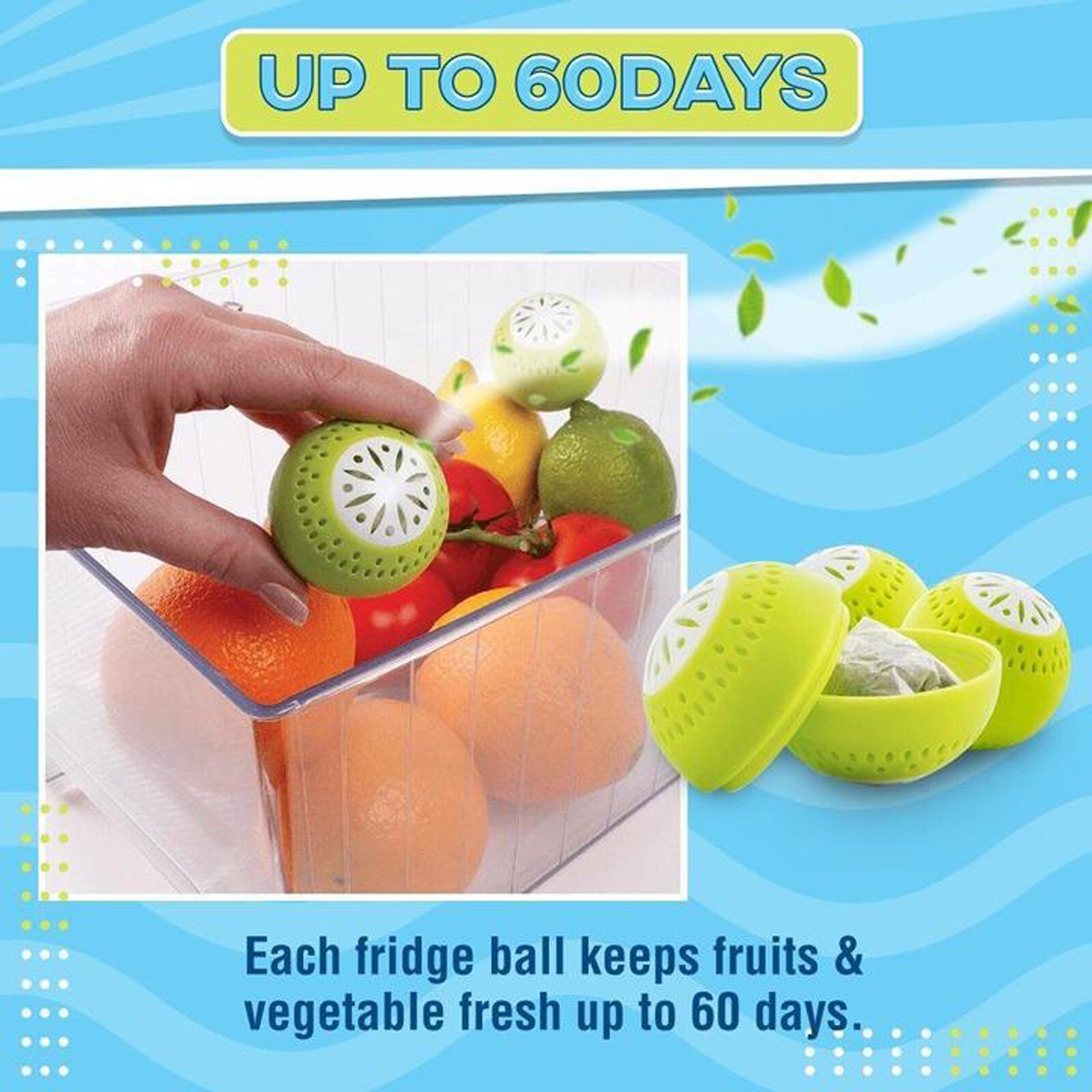 3pc boule de conservation des aliments réfrigérateur désodorisant boule de nettoyage maison cuisine remplaçable légume fruits boule de sécurité