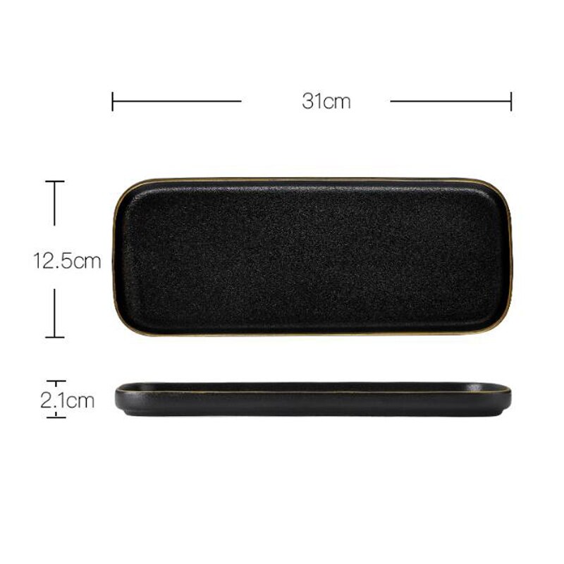 Nordic Golden Edge Plate Tray Ceramic Home Round Western Steak Dish Dessert Plate Frosted Disc Square Kitchen Cutlery Tray: 31 x 12.5 cm sushi