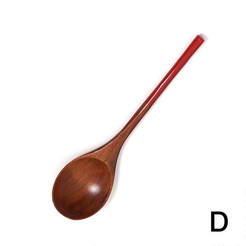 Japanese Style Long-handled Soup Spoon Household Wooden Ramen Spoon Kitchen Accessories Gadgets: D