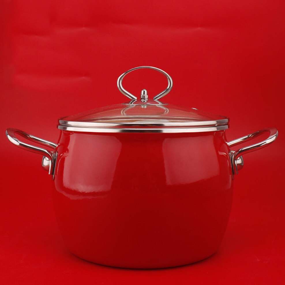 18CM Caliber Porcelain Enameled Soup Pot 3.2L Enameled Saucepan For Gas Induction Stewpan Multifunction Cooking Pot Kitchenware: H-red