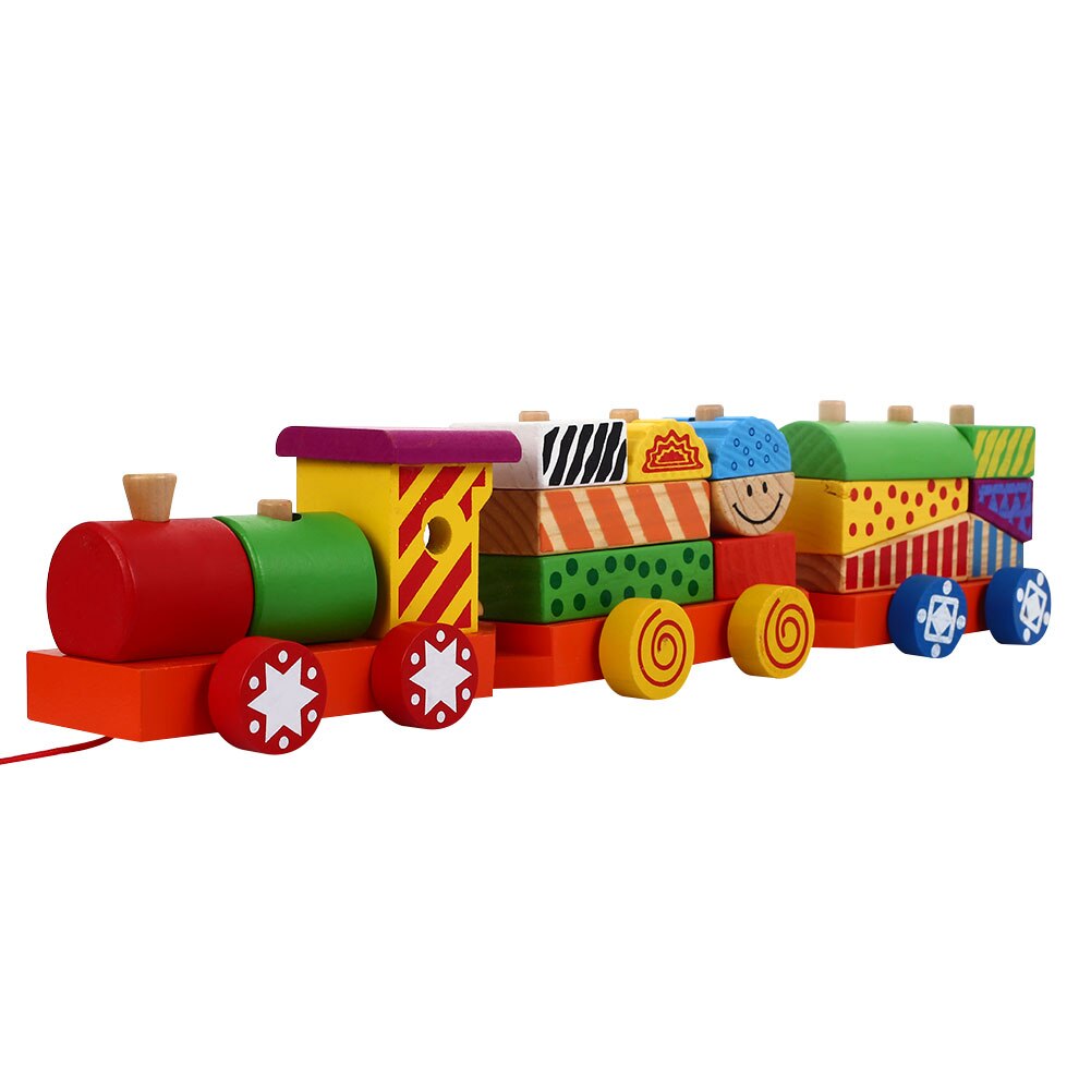 Kleurrijke trein rollenspel speelset decoratie accessoires houten kinderen 17- delig