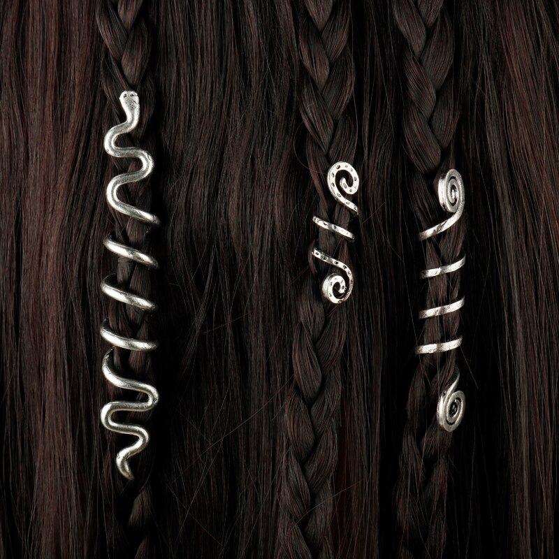 Hiphop treccia perline gioielli per capelli bobine di capelli vichinghi Vintage dreadlocks gioielli fermagli per capelli e regalo per feste Pin: set silver