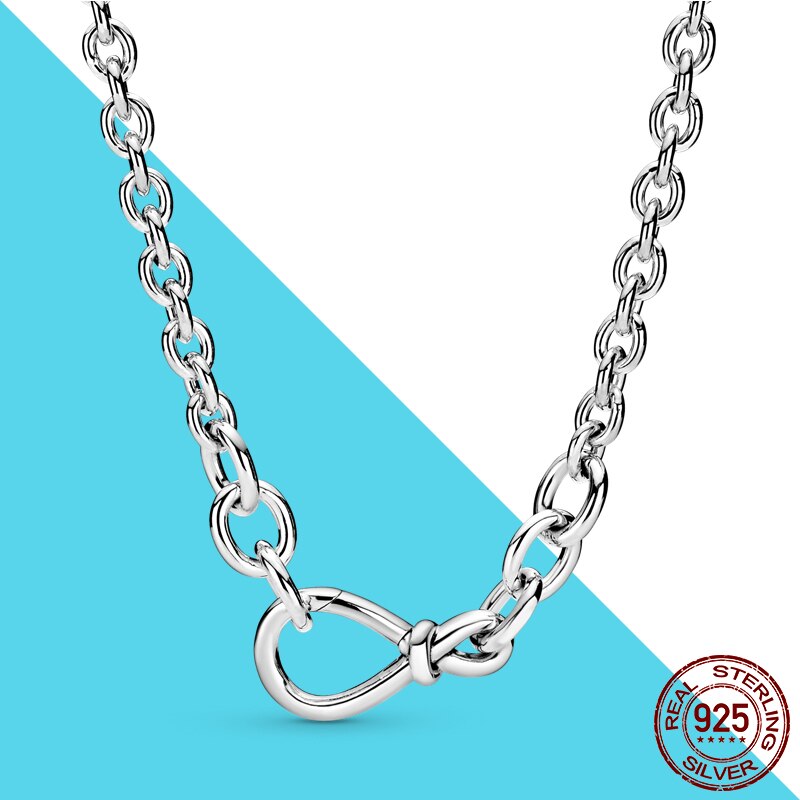 Chunky Infinity Knot Collier 100% Echt 925 Zilver Voor Vrouwen Mode Choker