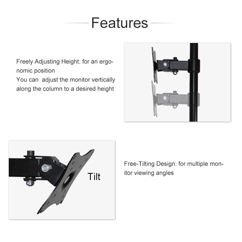 14-27 inch Screen Monitor Holder 360 Rotate Monitor Stand Tilt Swivel Desktop Monitor Mount Articulated Arm 0-6.5kg XJ07/XJ800