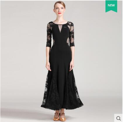 Spanish flamenco dress Woman ballroom waltz dresses Standard Ballroom dance dress Lace: Black / XL