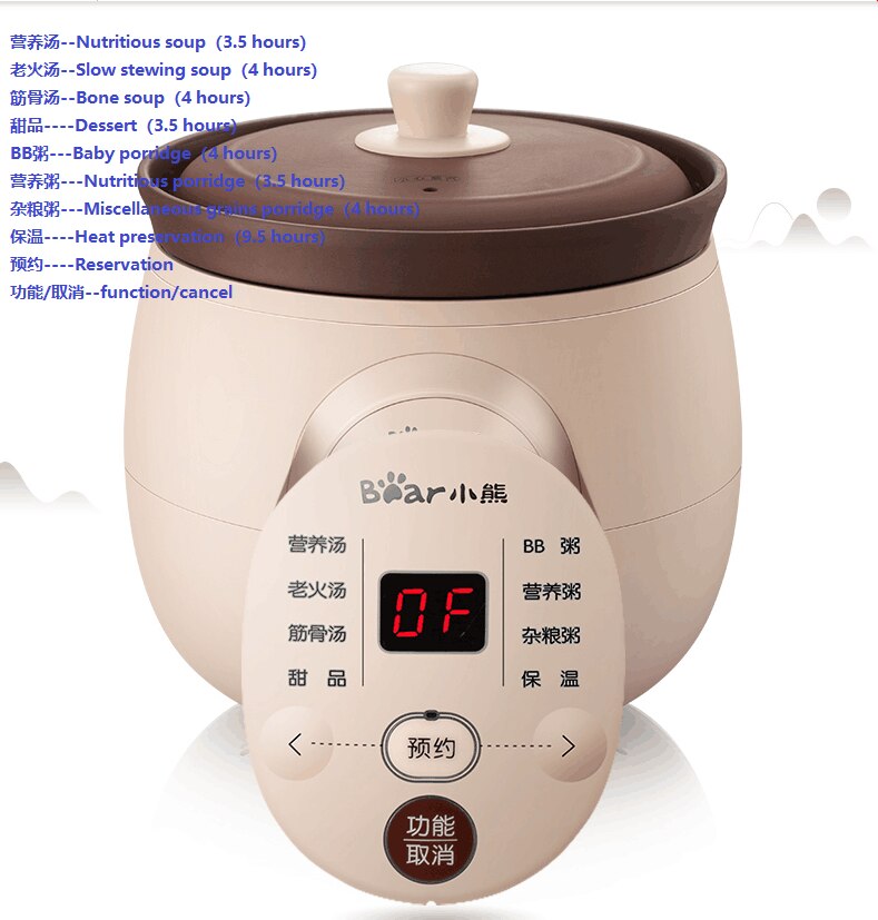 220V 2L Household Ceramic Electric Stewing Machine Automatic Slow Stewer Intelligent Multi Cooker Soup Porridge Dessert Cooker
