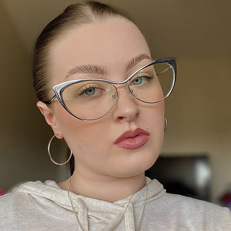 Shauna Anti-Blauw Licht Mode Vrouwen Cat Eye Optische Brilmonturen Lente Hinger Metalen Gradiënt Zonnebril UV400
