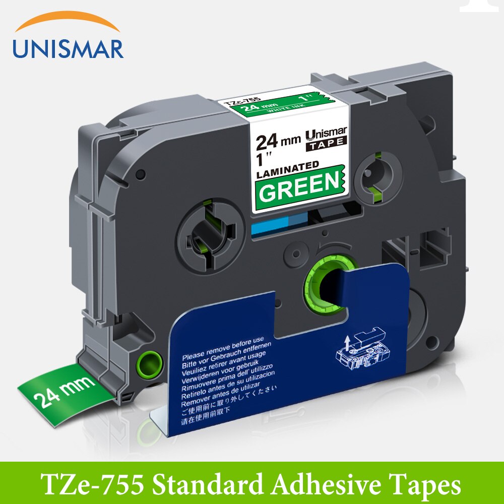 Unismar 24mm TZ-153 Labeling Tapes TZe-153 Blue on Clear TZ TZe 153 Tape 24mm Laminated Ribbon For Brother P touch Label Maker: White on Green