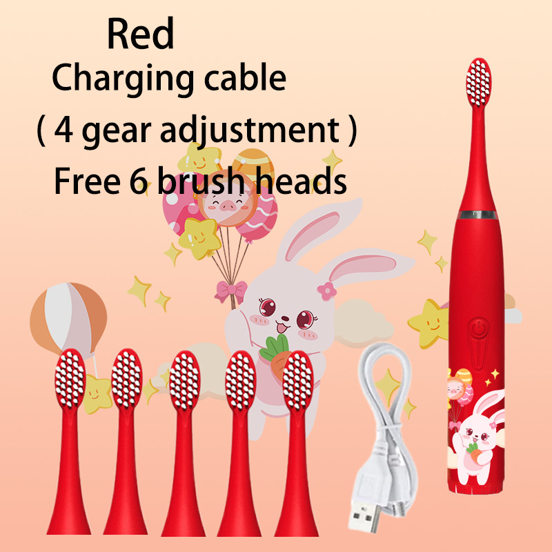 Children Sonic Electric Toothbrush Colorful Cartoon For Kids Ultrasonic Soft Fur Automatic Waterproof With Replacement Heads: green