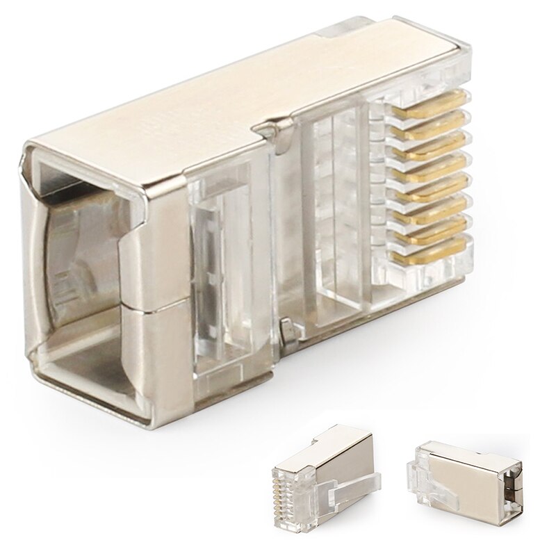 Afgeschermde RJ45 Connector CAT5E CAT6 Crimp Ethernet Connector Stp 8P8C Modulaire Kristal Hoofd Stekkers