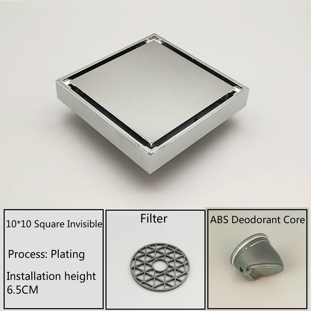 Yooap preto fosco quadrado invisível dreno de assoalho do banheiro resíduos grelha 10x10cm dreno de chuveiro dreno de assoalho preto telha inserção dreno: Plating