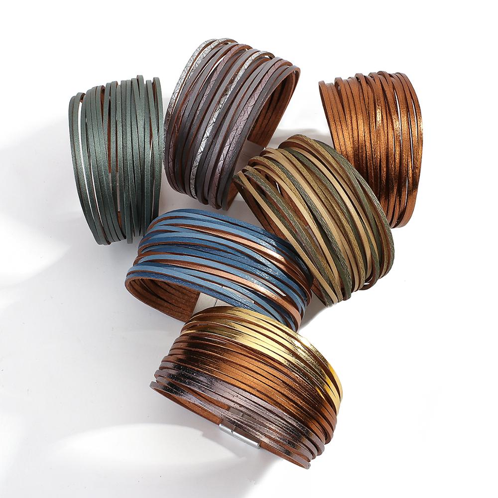 Amorcome – Bracelet en cuir mince multicolore, bandes multiples, large, bijoux de fête à la , Bracelets pour femme