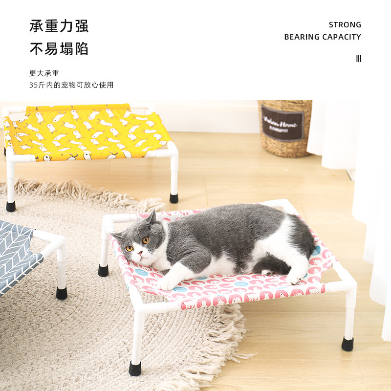 Wooden Elevated Summer Cat Bed House Pet House Pet Beds Wood Canvas dog Lounge Bed For Small Dogs Rabbit Puppy Durable Canvas