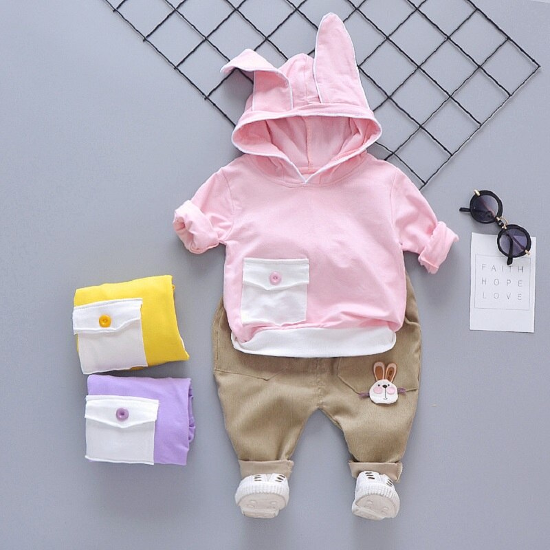 Katoenen Baby Kleding Pak Kinderen Pak Baby Jongen Meisje 2 Stuks Oor Konijn Kinderen Hooded Lange Mouwen Cartoon Pak baby Pak: pink / 12m