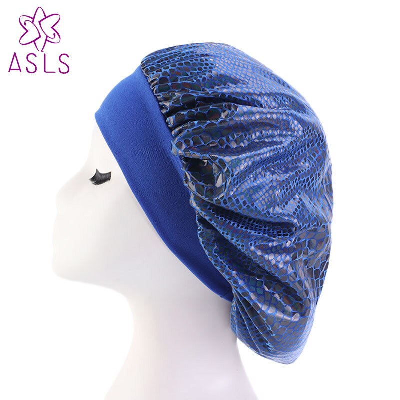 patroon Vrouwen Brede Band Satijn Motorkap Zijdeachtige Night Slaap Hoed Kanker Chemo Mutsen Haar Cap Hoofddeksels Haar Accessoires: Royal Blue