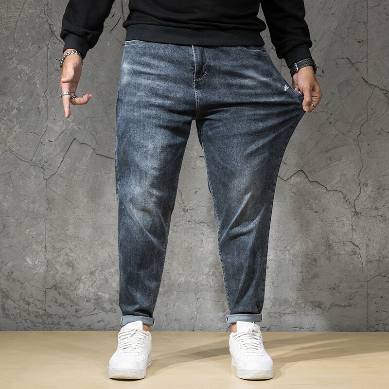 Pluss størrelse 5xl 6xl 7xl #39 harem jeans høst løse casual hip-hop stil street denim bukser merke herrebukser