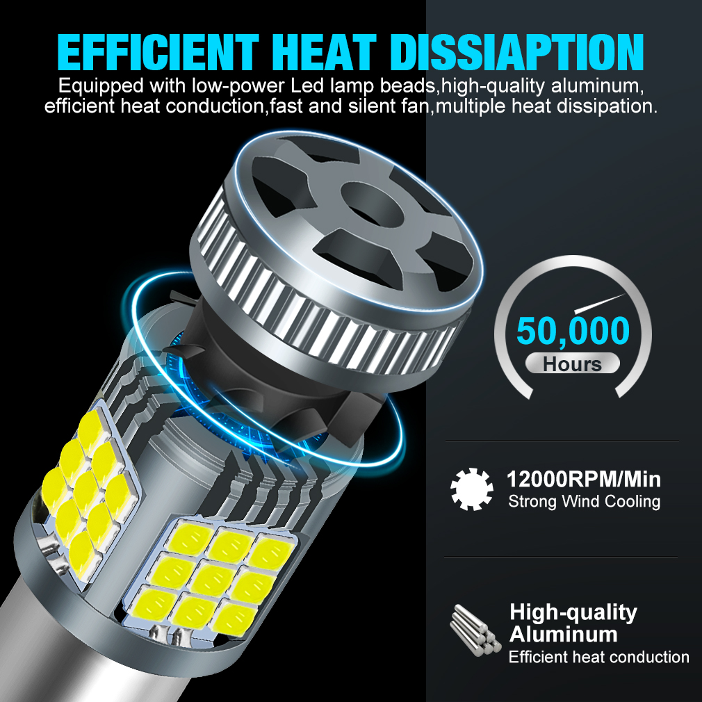 2pcs 50W 5000LM Led 1156 P21W BA15S Canbus Fan BAU15S PY21W T20 7440 W21W 7443 W21/5W Turn Signal Reverse Light White Amber Red