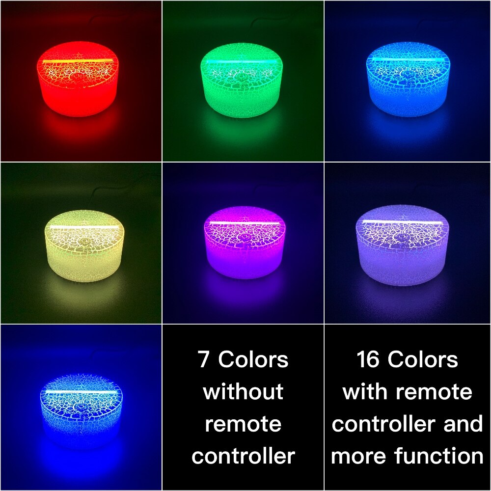 3D Lamp LED Night Light Glow with Remote Crack Base USB Powered Smart Phone Control Alarm Clock Base Bluetooth Base Prize