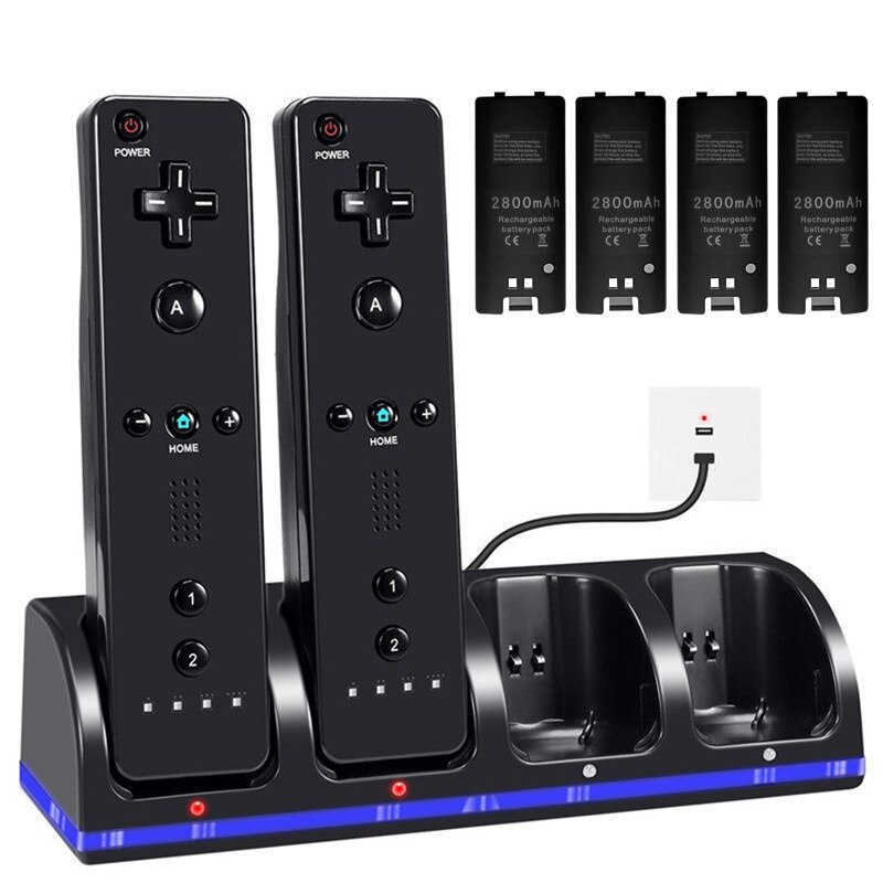 4 Stuks Batterij + 4-Port Lader Dock Laadstation Met Usb Kabel Voor Nintendo Wii Remote Controller batterij Kits