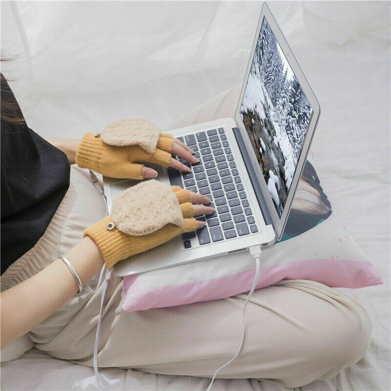 Ordinateur portable femmes hommes CA USB mitaine chauffée complet et demi doigt hiver tricot gants à main gants de cyclisme hiver gants thermiques femmes