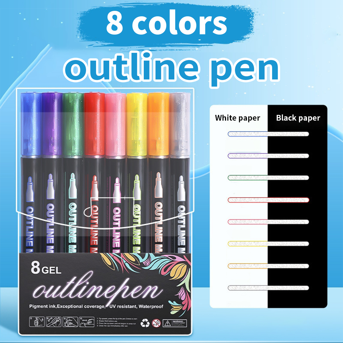 8/12 kleuren Flash-markering Dubbele lijn omtrekpen Gelpen Marker DIY Graffiti Schilderen Kleuren Tekening: WIT