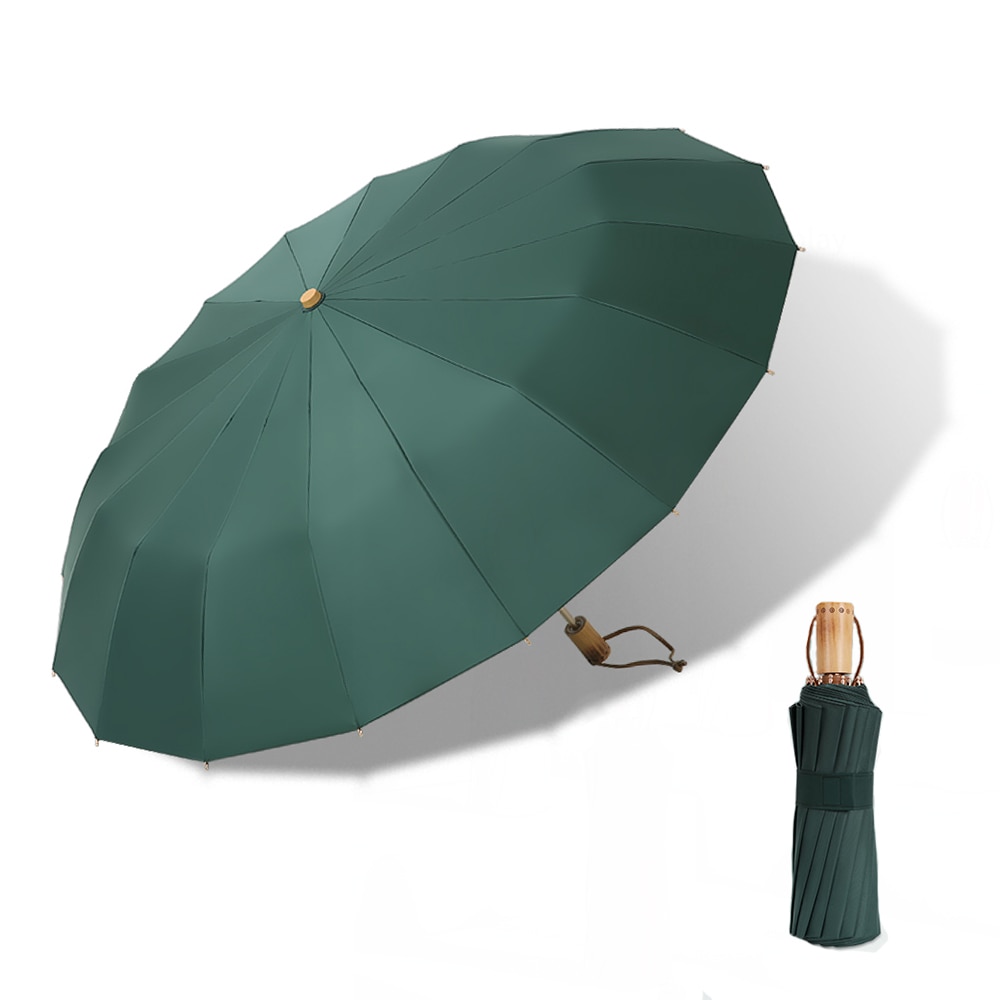 Vintage paraply 16 ben let aluminiumslegering regnfuld solid sammenfoldelig vindtæt stor paraply mænd regn kvinder parasol
