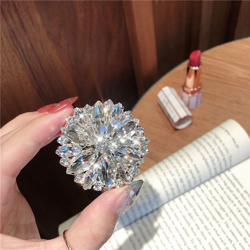 Brilho diamante cristal glitter anel do telefone móvel fivela dobrável suporte de capa traseira do telefone móvel colar feminino