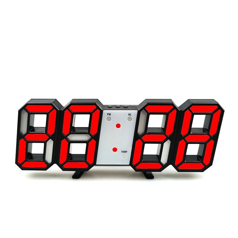 5V USB Power 3D Digital LED Desk Clock Brightness Adjustable Temperature Wall Horloge Table Clock for Bedroom Office Decoration: Black Shell Red