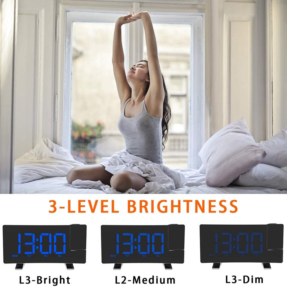 7 inch Alarm Clock Timer FM Radio Digital LED Clock Rotating Backlight Projector USB Charging Projection Backlight Home Decor